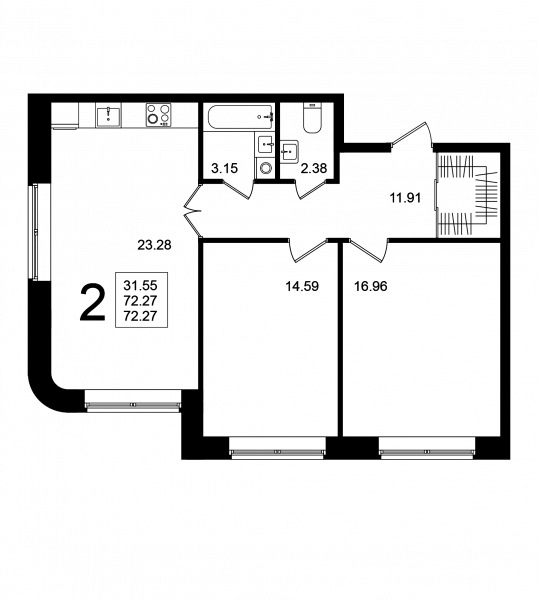 2 комнаты до 72.27