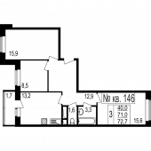 3-комнатная квартира 72,7 м²