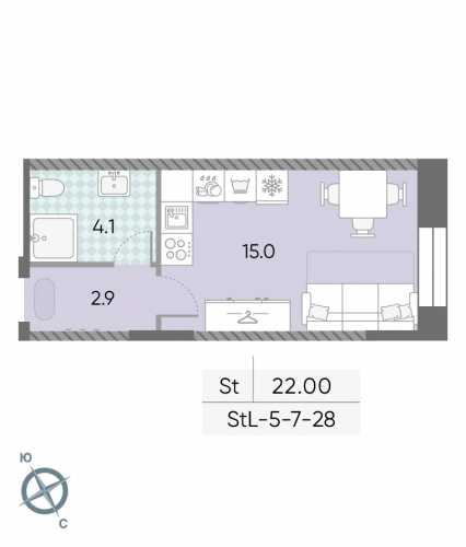 Студия, 22 м²