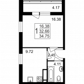 1-комнатная квартира 34,75 м²
