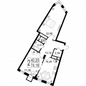 2-комнатная квартира 74,18 м²