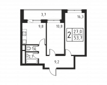 2-комнатная квартира 53,7 м²