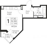 1-комнатная квартира 32,9 м²