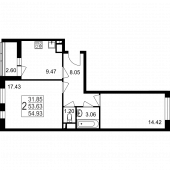 2-комнатная квартира 54,93 м²