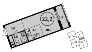 1-комнатная квартира 22,2 м²