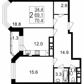 2-комнатная квартира 70,4 м²