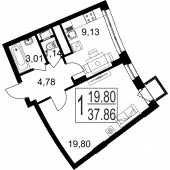 1-комнатная квартира 37,86 м²