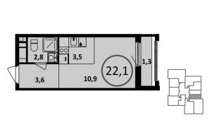1-комнатная квартира 22,1 м²