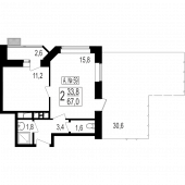 1-комнатная квартира 67 м²