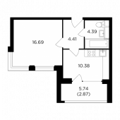 1-комнатная квартира 38,74 м²