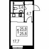 1-комнатная квартира 25.8 м²