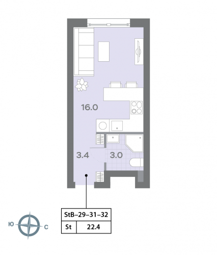 Студия, 22.3 м²