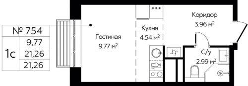 Студия, 21.26 м²