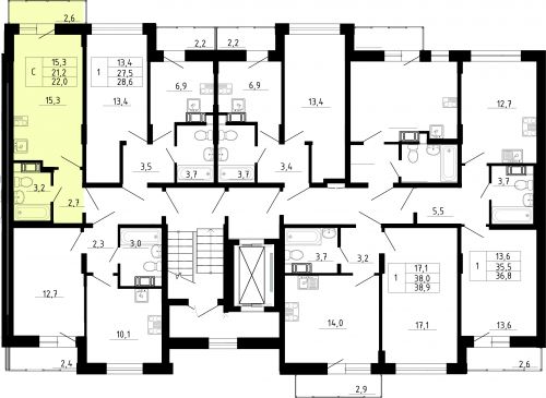 Студия, 21.2 м²