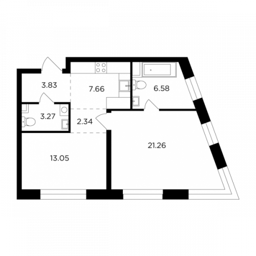 2-комнатная, 57.99 м²