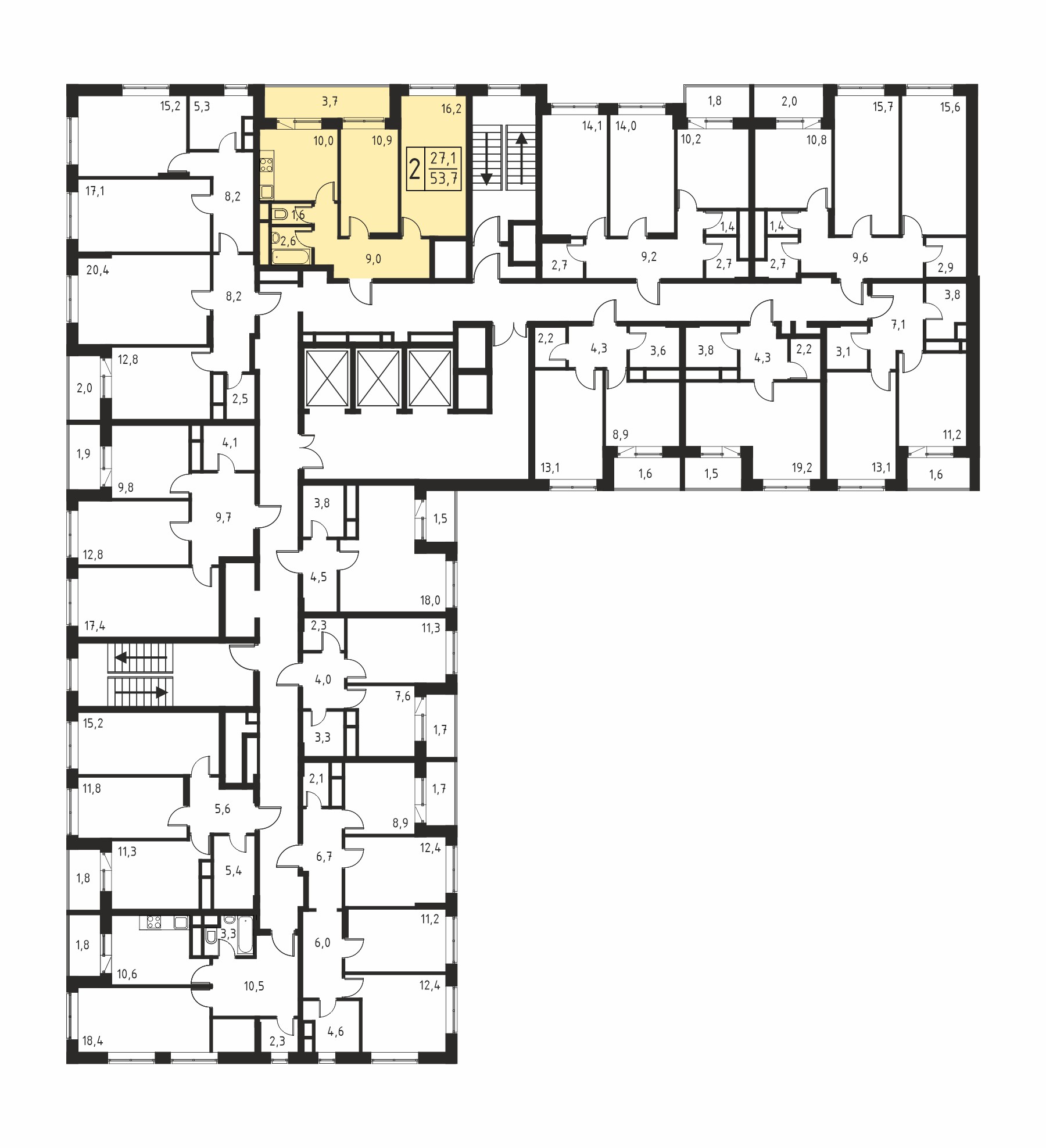 2-комнатная квартира №214, 50,5 м² за 7,80 млн руб. в ЖК «Карамельный»  - планировка