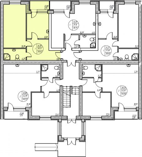 1-комнатная, квартира, 39.1 м²
