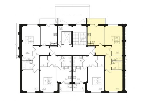 2-комнатная, квартира, 62.7 м²