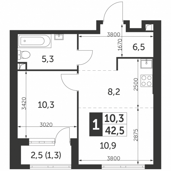 1 комната до 42.5