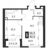 1-комнатная квартира 42,5 м²