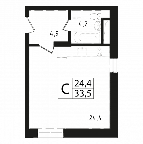 Студия, 33.1 м²