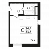 1-комнатная квартира 33,1 м²