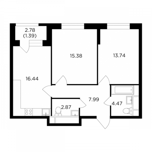 2-комнатная, 62.28 м²