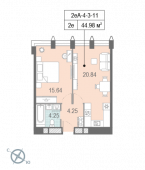 1-комнатная квартира 44,98 м²