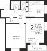 2-комнатная квартира 56,4 м²