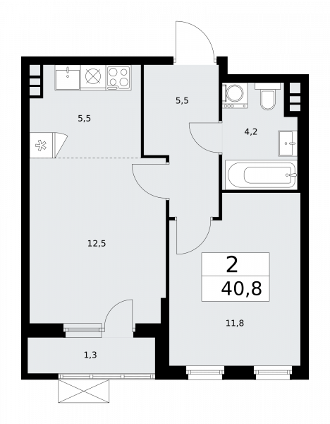 2 комнаты до 40.8