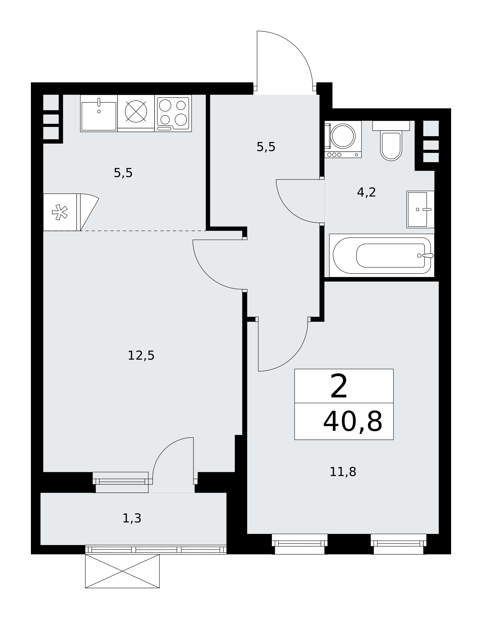 2-комнатная квартира №58К-11.2.3-509, 40,8 м² за 14,40 млн руб. в ЖК «Прокшино» - планировка