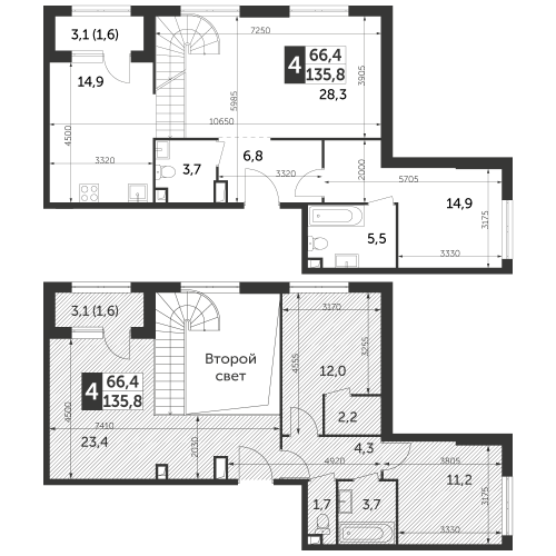 Многокомнатная, квартира, 135.8 м²