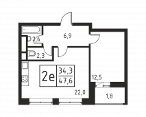 2-комнатная квартира 46,3 м²