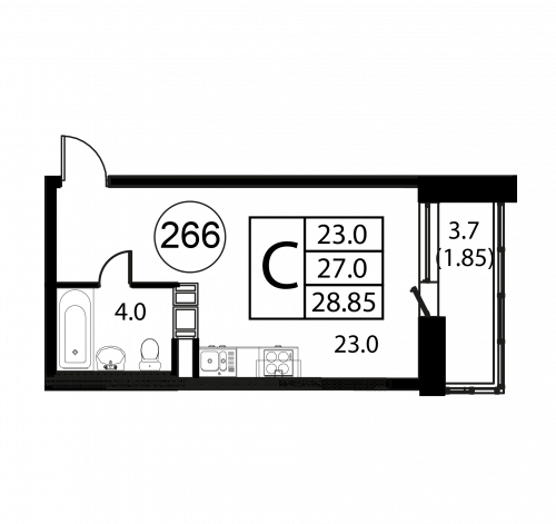 Студия, 28.85 м²