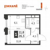 1-комнатная квартира 26,3 м²