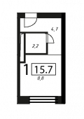 1-комнатная квартира 15,7 м²