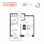 1-комнатная квартира 35,7 м²