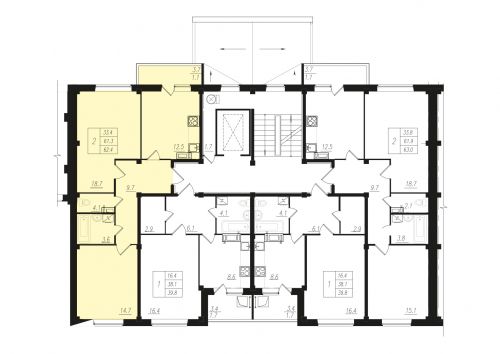 2-комнатная, квартира, 61.9 м²