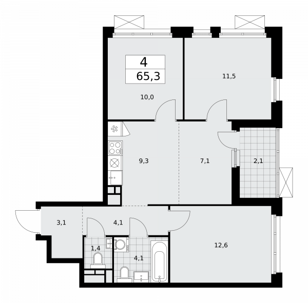 4 комнаты до 65.3