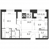 2-комнатная квартира 55,8 м²