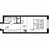 1-комнатная квартира 23,43 м²