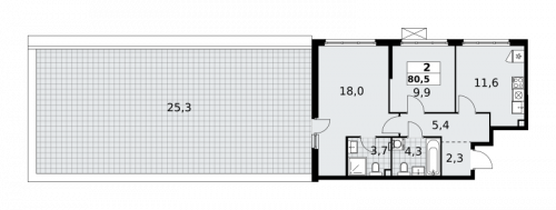 2-комнатная, 80.5 м²