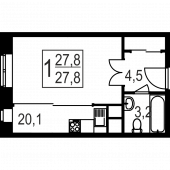 1-комнатная квартира 27.8 м²