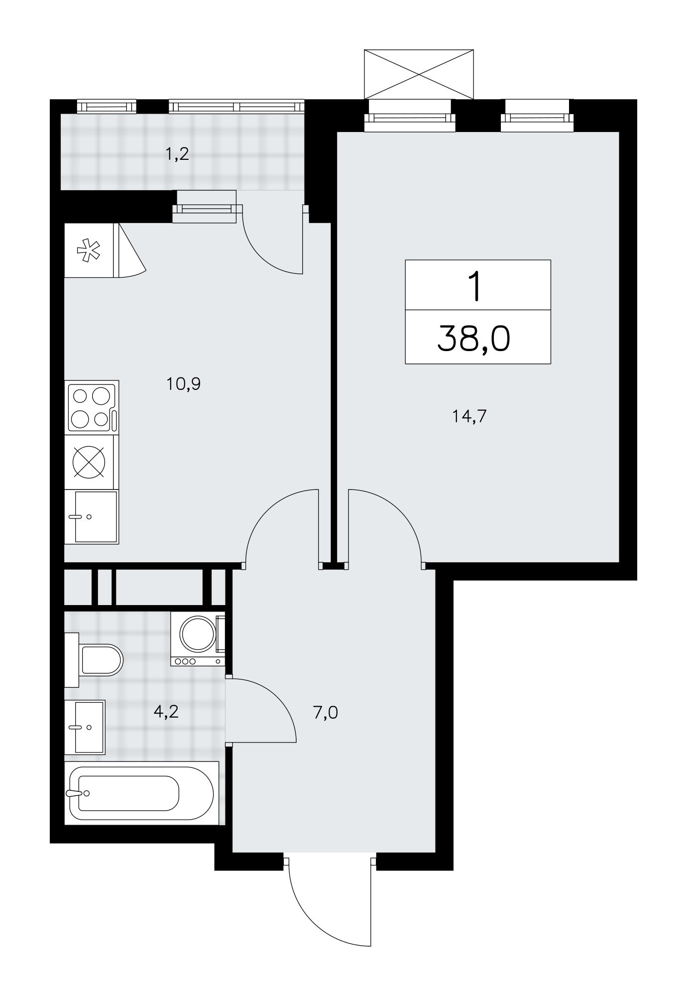 1-комнатная квартира №24К-37.2.2-350, 38,0 м² за 12,03 млн руб. в ЖК «Скандинавия» - планировка