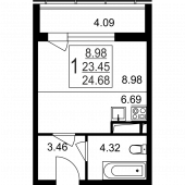 1-комнатная квартира 24,68 м²