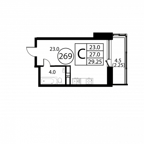 Студия, 29.25 м²