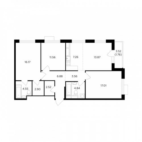 Многокомнатная, квартира, 92.86 м²