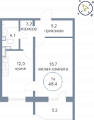 1-комнатная квартира 48,4 м²