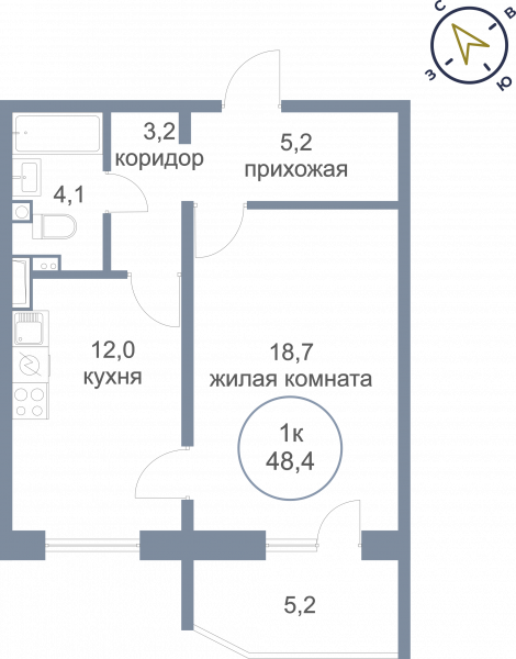 1 комната до 48.4