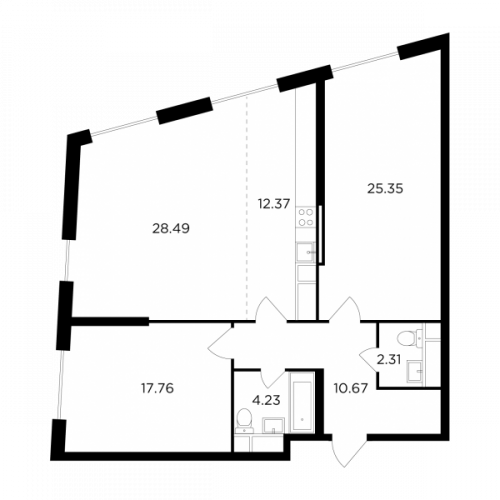 3-комнатная, 101.18 м²